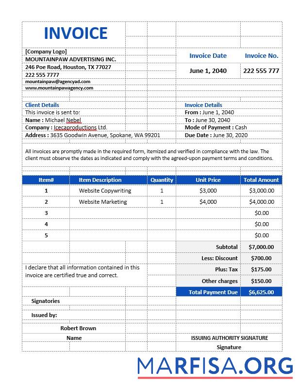 Realistic Professional Advertising Agency Invoice Template